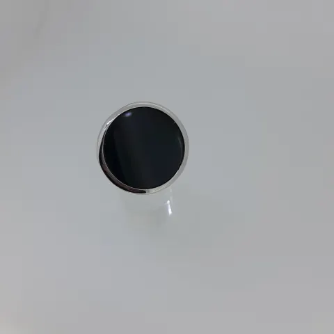 Silver Ring Stamped 925 Set With Round Flat Onyx Stone