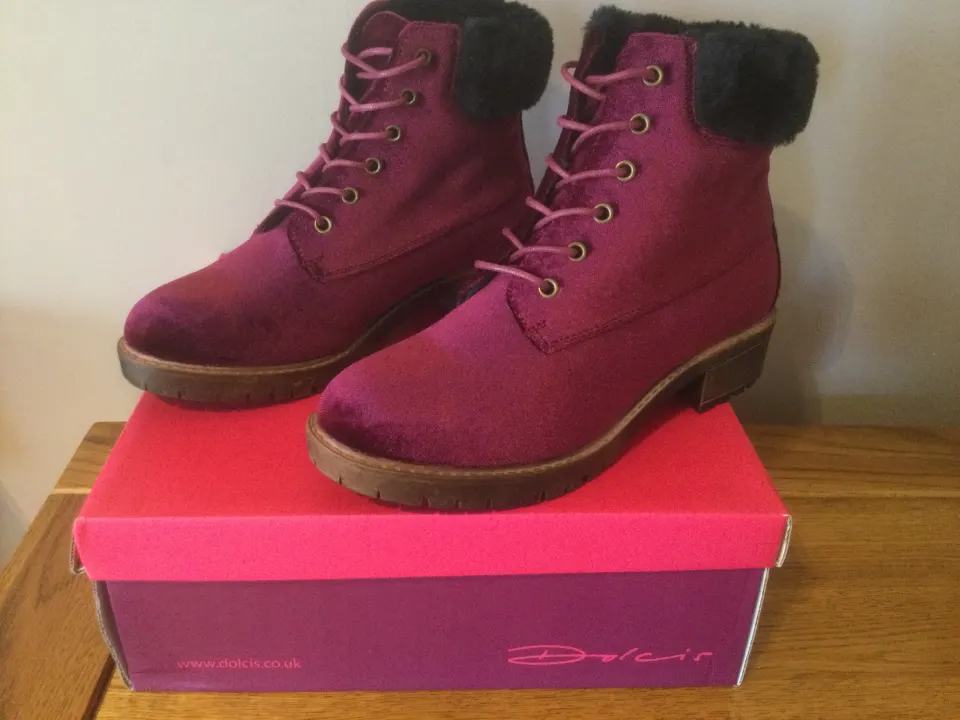 Dolcis “Joan” Ankle Boots, Size 5, Wine Velvet - New RRP £49.99