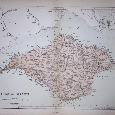 Isle of Wight 150 Years-Old 1875 Coloured Detailed Antique 1875 Map-45