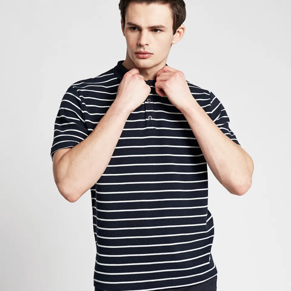 42 x Textured Stripe Button Neck Polo Shirt