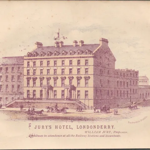 Chromolithographed Antique 1871 Jurys hotel Londonderry