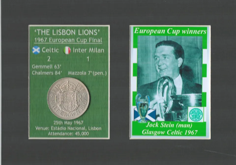 Celtic FC 1967 European Cup Jock Stein Mount & Card Coin Gift Display Set