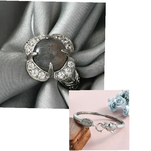 NEW!! Fire Labradorite Floral Ring & Fire Labradorite Bangle (see description)