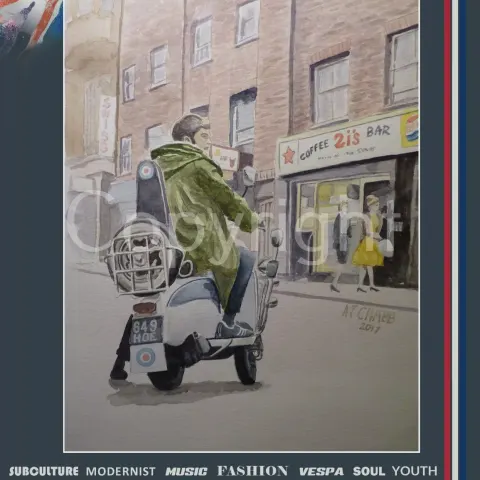 Mod Outside 2i's Soho London Coffee Bar Nostalgic Scene 1960's Metal Wall Art