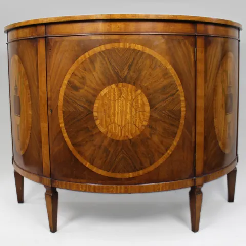 Elegant Neoclassical Style Inlaid Demilune Cabinet, Late 20th Century