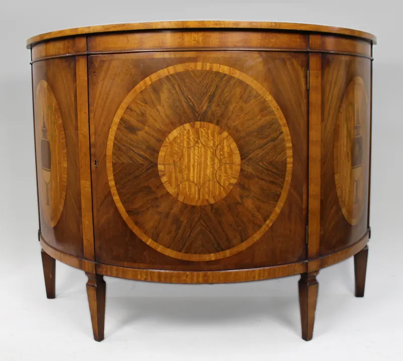 Elegant Neoclassical Style Inlaid Demilune Cabinet, Late 20th Century