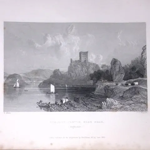 Dunolly Castle Oban Scotland 188 Years-Old Antique Steel Engraving-43