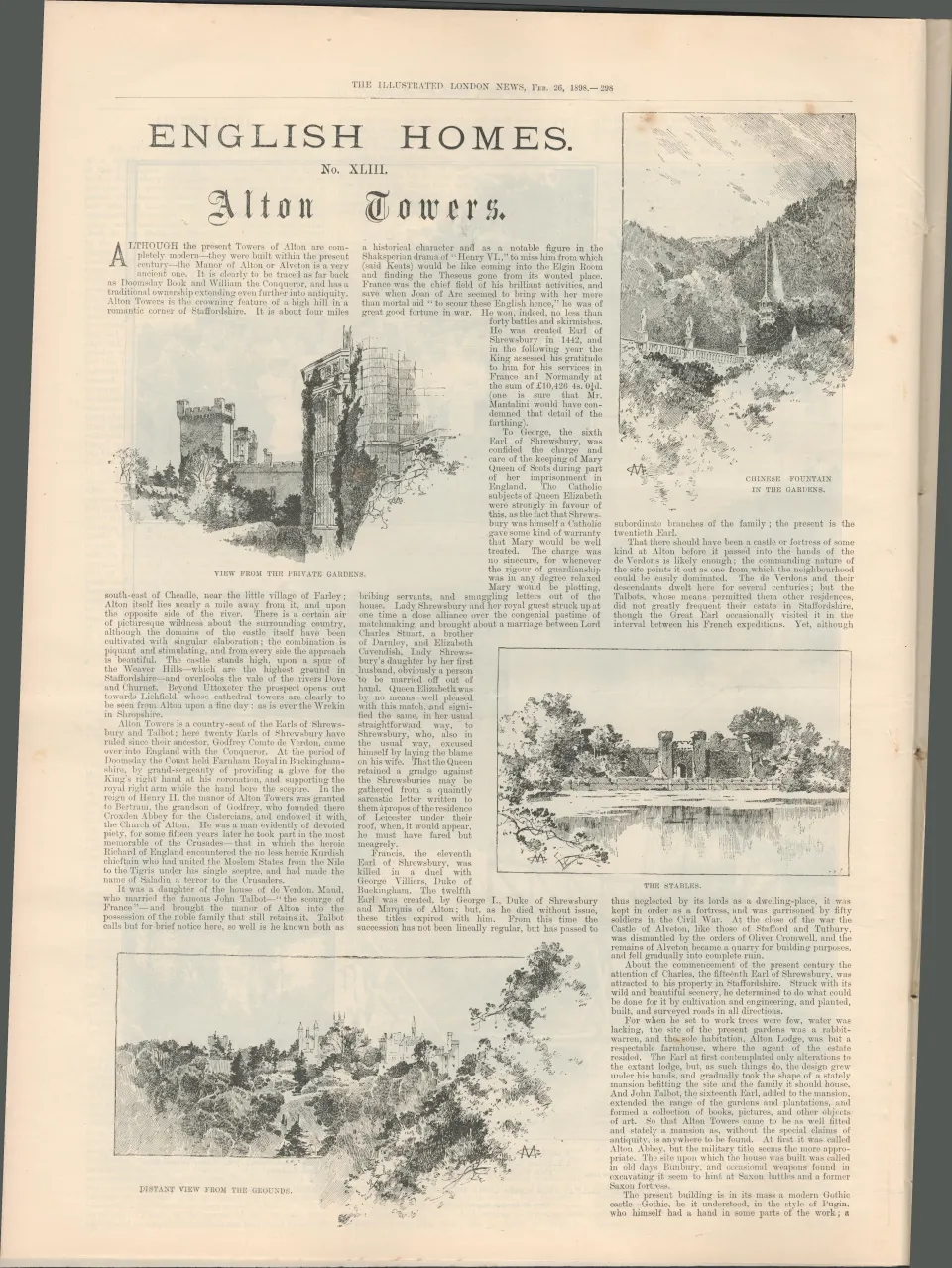 1898 Antique Newspaper Famous Places of Victorian England Alton Towers