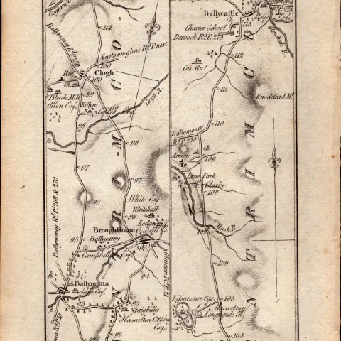 Ireland 1777 Map Coleraine Ballymena Clough Corkey Armoy Etc.