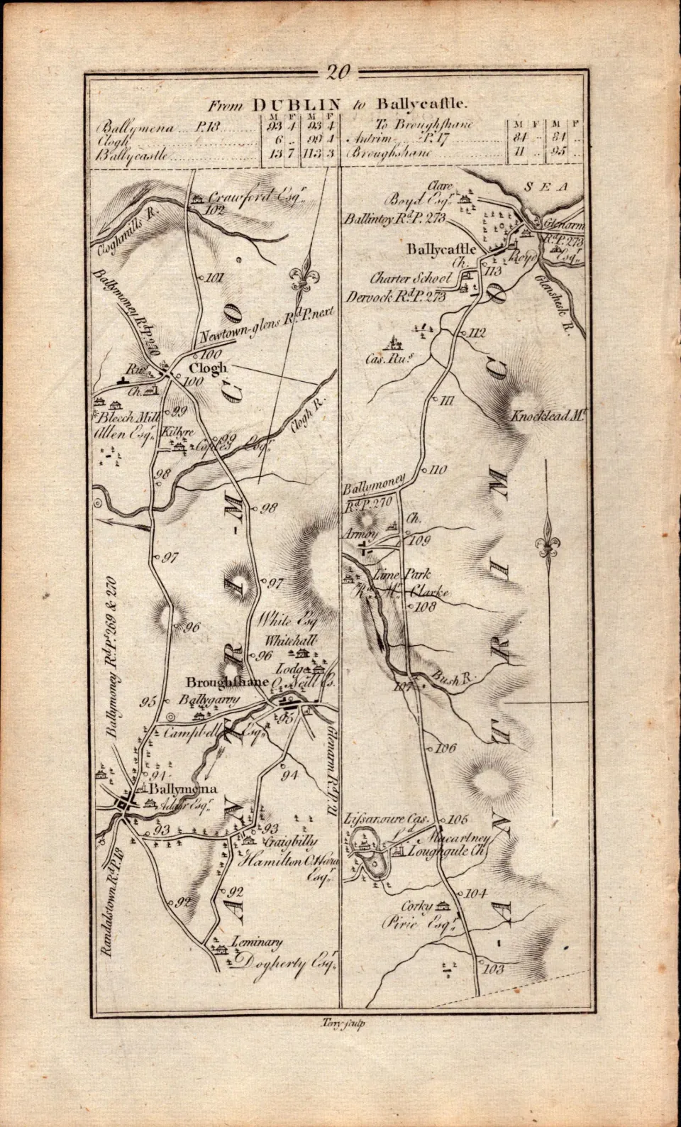 Ireland 1777 Map Coleraine Ballymena Clough Corkey Armoy Etc.