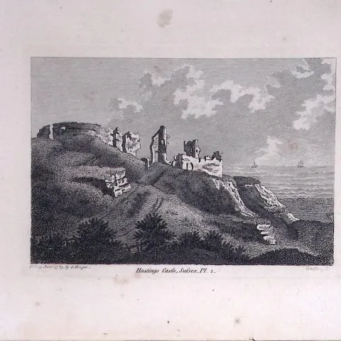 Sussex Hastings Castle Francis Grose Rare 240 Years-Old Copper Engraving-30