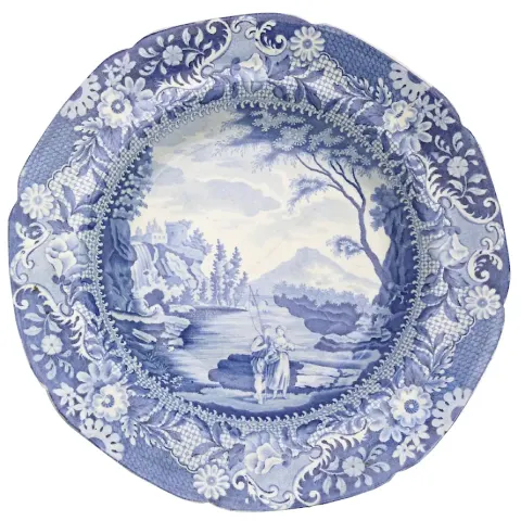 An Antique Georgian Yorkshire Brameld B&W Pottery Transferware Soup Plate C.1825