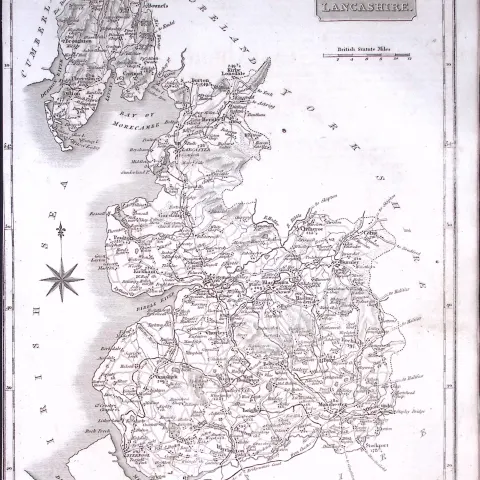 County Lancashire 176 Years-Old  Antique Detailed Map-7-TR.