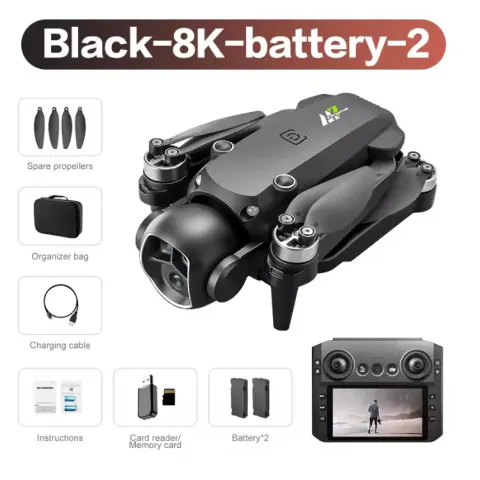 8K Dual Camera Brushless Drone With 4.3" Screen, 2 Batteries, Long Range, Optical Flow FPV Quad