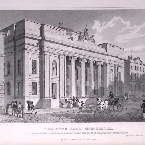 The Town Hall Manchester Antique 195 Years-Old Steel-Engraving-24