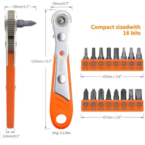 17 Pcs Mini Ratchet Screwdriver with 1/4” Drive