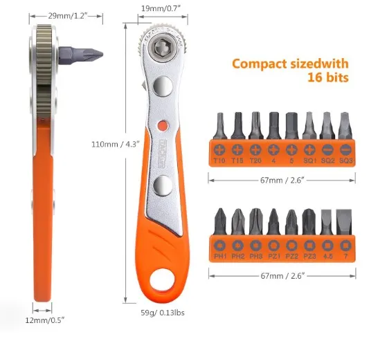 17 Pcs Mini Ratchet Screwdriver with 1/4” Drive