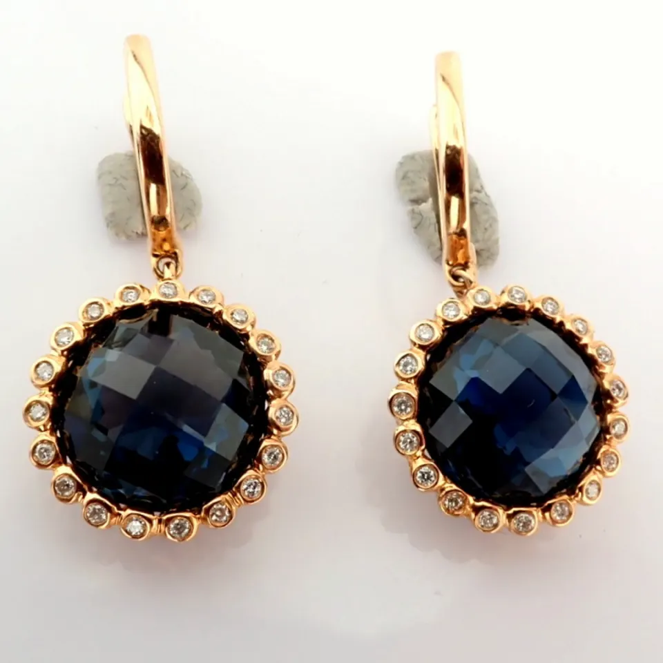 18K Rose Gold Earrings Detailed With Blue Topaz and Brilliant Diamonds