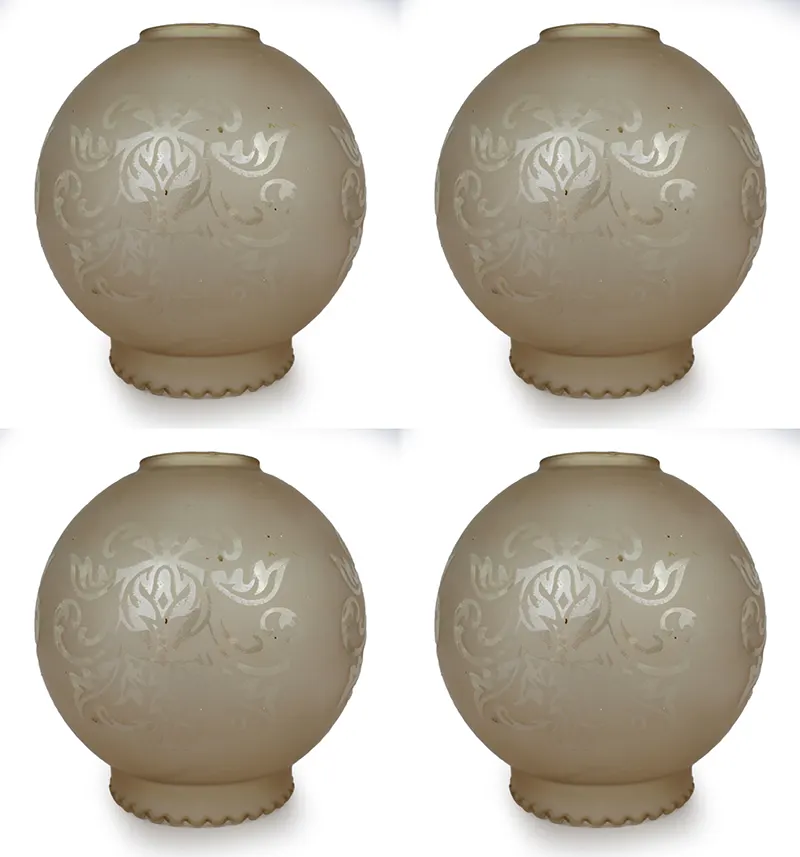 4 x Acid Etched Globular Glass Lampshades