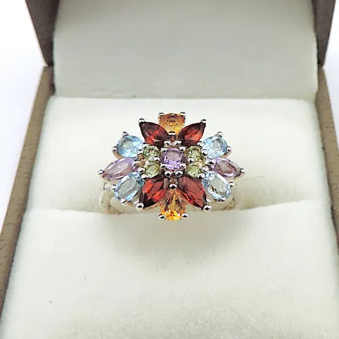 Sterling Silver Multi Colour Gemstone Ring New With Gift Pouch