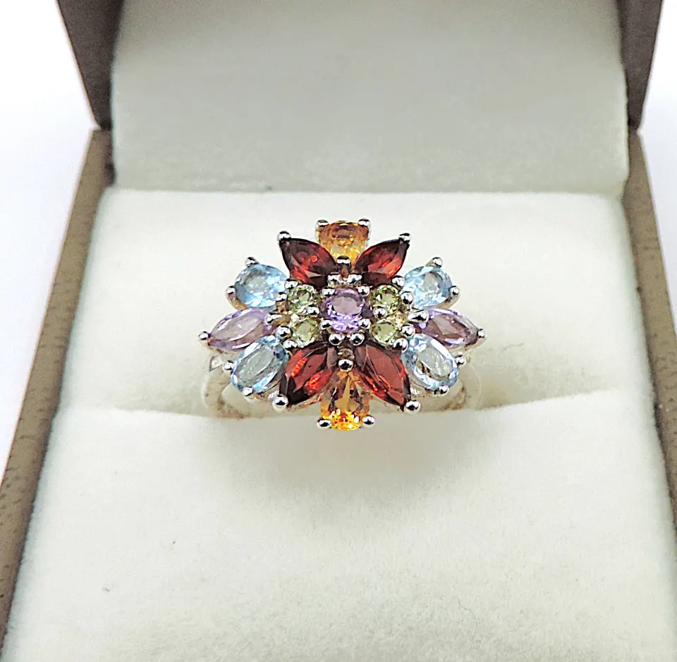 Sterling Silver Multi Colour Gemstone Ring New With Gift Pouch