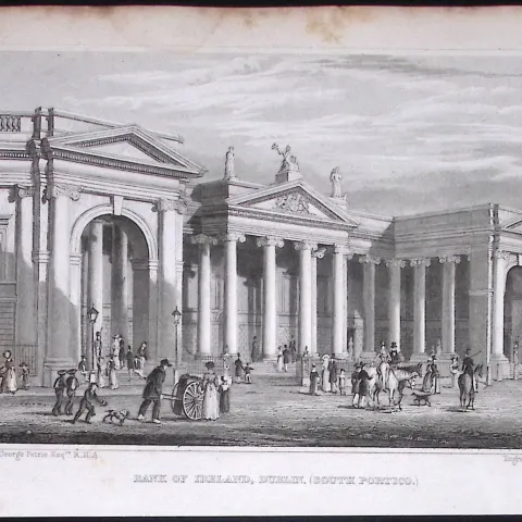 Dublin Bank of Ireland 194 Years Old Antique Steel Engraving-26