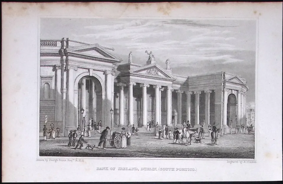 Dublin Bank of Ireland 194 Years Old Antique Steel Engraving-26