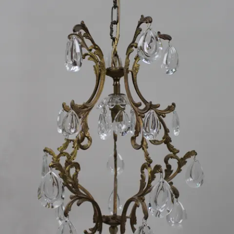 Vintage French Crystal and Gilt Metal Chandelier