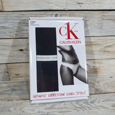 Calvin Klein Black thongs, pack of 2. Cotton stretch material. Size Small. Rrp £36