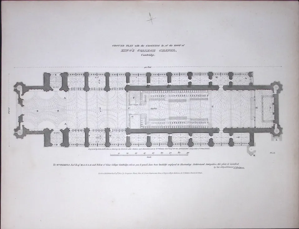 Kings College Cambridge Rare John Britton 191 Years-Old Antique Steel Engraving-9