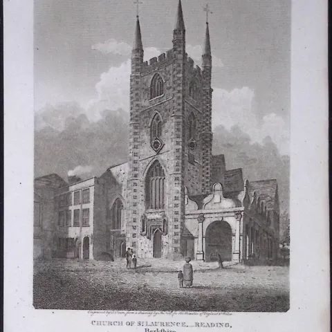 Reading Church Berkshire Antique 226 Years-Old Georgian Steel-Engraving-438