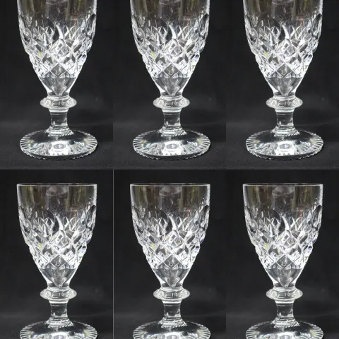 Set of 6 Heavy Cut Glass English Wine Glasses