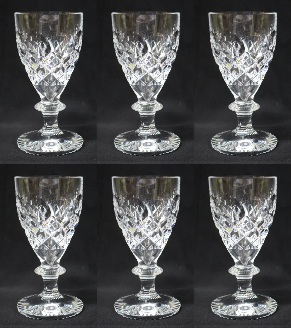 Set of 6 Heavy Cut Glass English Wine Glasses