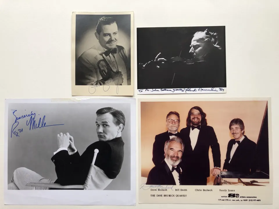FAMOUS MUSICIANS; Yehudi Menuhin, Eddie Calvert, Dave Brubeck & Roger Miller signed photos.
