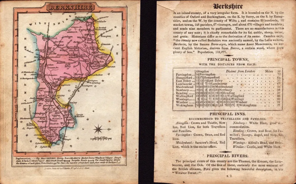 Berkshire Engraved Hand Coloured George IV Antique Map & Text.