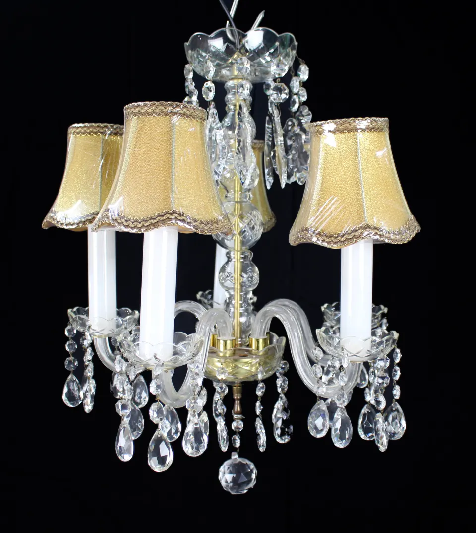 Vintage Cut Glass Crystal Five Light Chandelier with Shades