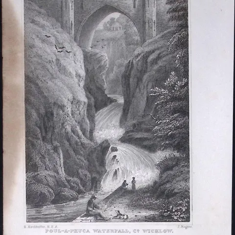 Wicklow Poul-A-Phuca Waterfall 194 Years Old Antique Steel Engraving-3