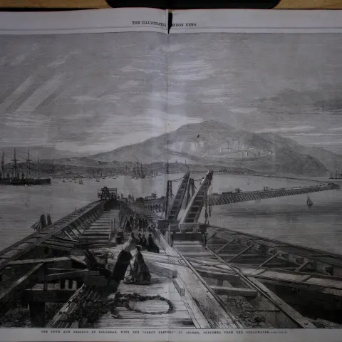 Town & Harbour Holyhead Wales  167 Years-Old Large Antique Woodcut Engraving.