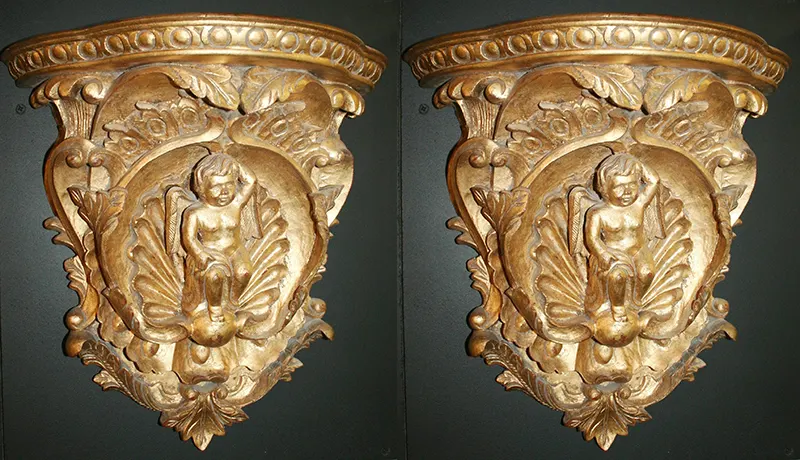 Pair of Gilded Hand Carved Cherubic Wall Brackets