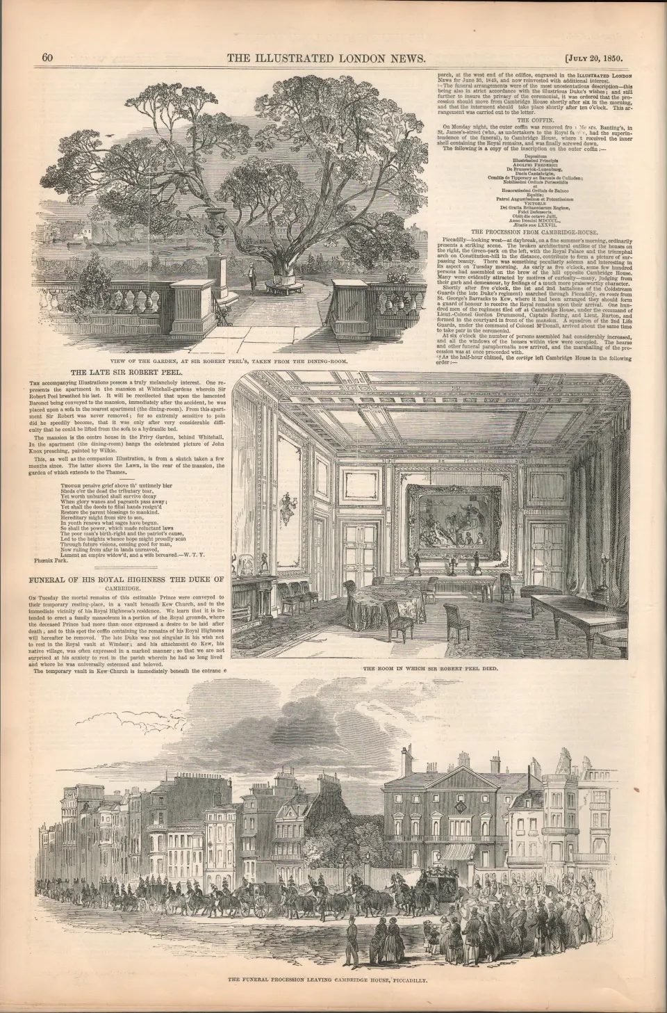 1850 Antique Newspaper Sir Robert Peel Funeral Procession.