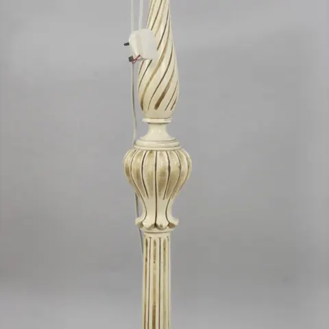 Vintage Carved Wood Painted Shabby Chic Standard Lamp