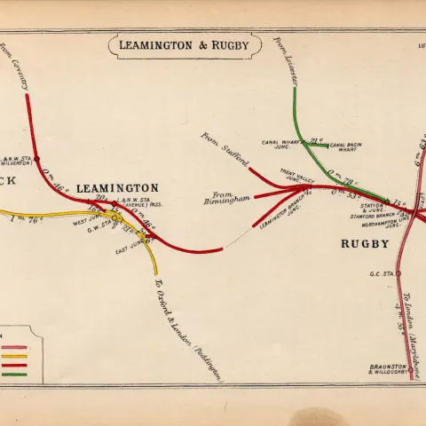 Leamington Spa & Rugby Detailed  Antique Railway Diagram-66.