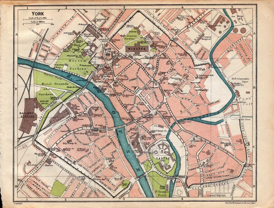 York Centre  Coloured Detailed Plan Vintage 1924 Map.