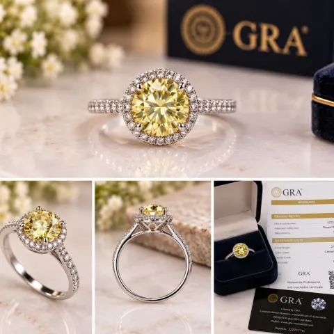 925 Sterling Silver Lemon Yellow Moissanite Ring – 2.0 Carat with GRA Certificate