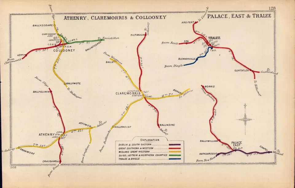 Athenry Claremorris Tralee Ireland Antique Railway Junctions Diagram-128.