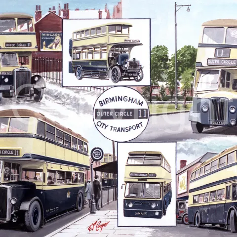 Birmingham Outer Circle 11 Buses Montage Large Metal Wall Art.