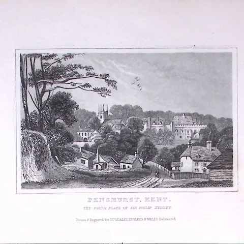 Penhurst Village Kent Antique 180 Years-Old Copper Plate Print-90