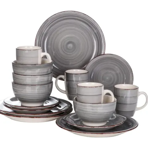 16-Piece Dinnerware Set Stoneware Plates, Bowls & Mugs, Service for 4, Grey, Microwave & Dishwasher
