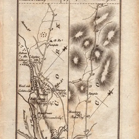 Ireland Rare Antique 1777 Map Road From Cork To Tralee & Killarney.