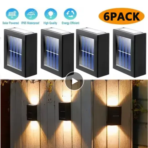 Solar-Powered Fence Lights – Warm White/LED, Weatherproof Wall Lights For Garden & Yard 6 Pack